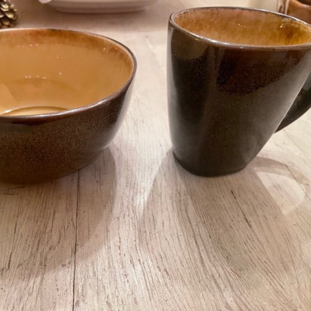 Gibson Elite Reactive Glaze Stoneware Brown & Yellow 4.5" Bowls Set of 4